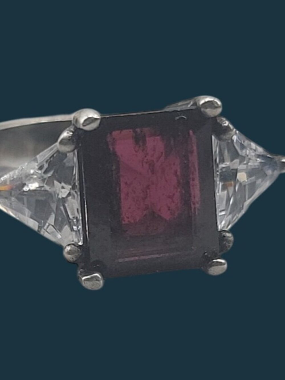 JC Sipes Sterling Silver Pyrope Garnet Ring Trillion Cut Cubic Zirconia SZ 9 - Picture 15 of 15